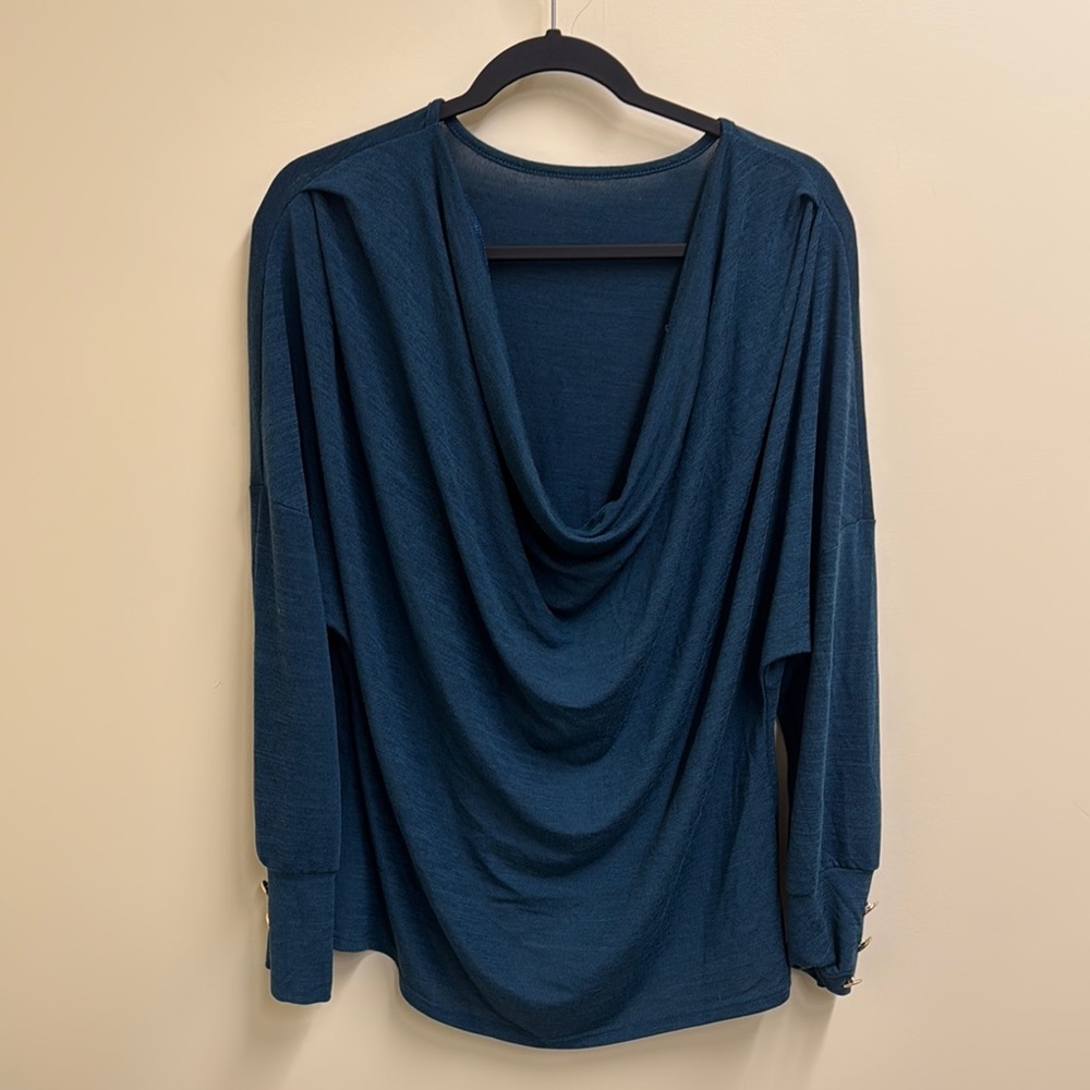 Teal Draped Long Sleeve Top